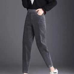 Women‘s Fleece Corduroy Pants Chinos Trousers Ankle-Length Side Pockets Micro-elastic Mid Waist Fashion Casual Weekend Black Brown S M -Outlet Suit Skirt Fit Store zcblqe1656415176538