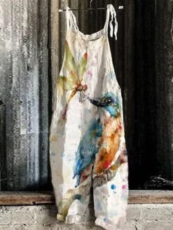 One Piece Jumpsuits For Women Utility Print Animal Square Neck Casual Daily Holiday Regular Fit Sleeveless Green Pink Yellow S M L Spring Fall