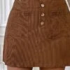 Women's Skirt A Line Mini Corduroy Button Brown Skirts Fall & Winter Pocket Fashion Casual Street Date XL 2XL 3XL