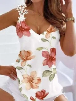 Women's Tank Top Going Out Tops Summer Tops White Pink Red Floral Print Sleeveless Casual Holiday Basic V Neck Regular Fit Floral