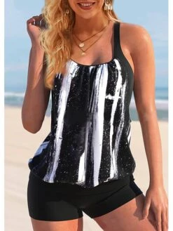 Women's Swimwear Tankini 2 Piece Plus Size Swimsuit 2 Piece Printing Leopard Floral Light Blue Black Navy Blue Blue Orange Tank Top High Neck Bathing Suits Sports Summer -Outlet Suit Skirt Fit Store zioyeb1673926759250