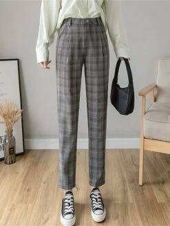 Women's Dress Pants Cropped Pants Ankle-Length Cotton Print Micro-elastic High Waist Fashion Streetwear Formal Work Grey Coffee S M Fall Winter