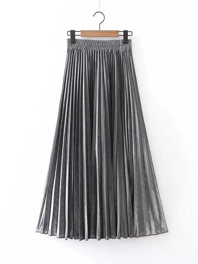 Women's Skirt Swing Long Skirt Maxi Silver Black Red Blue Skirts Pleated Streetwear Summer Holiday Weekend S M L 10 Women's Skirt Swing Long Skirt Maxi Silver Black Red Blue Skirts Pleated Streetwear Summer Holiday Weekend S M L - Image 10