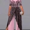 Women‘s Jumpsuit Print Striped Off Shoulder Pink Fall Winter Elegant Wedding Party Wide Leg Regular Fit Short Sleeve Black Light Green S M L Summer