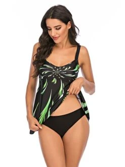 Women's Swimwear Swim Dress 2 Piece Plus Size Swimsuit High Waist Stripe Slim For Big Busts Stripes / Ripples Purple Green Rainbow Padded Strap Bathing Suits Sexy Beach Wear Sexy -Outlet Suit Skirt Fit Store zneluk1615621780122