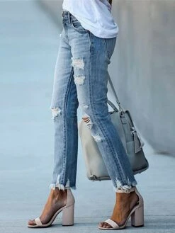 Women‘s Low Rise Jeans Skinny Pants Trousers Full Length Denim Ripped Micro-elastic Mid Waist Fashion Streetwear Street Daily Black Dark Navy S M Fall Winter -Outlet Suit Skirt Fit Store zoosln1693811779602