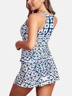 Women's Swimwear Tankini Swim Dress Normal Swimsuit 3-Piece Modest Swimwear Open Back Slim Printing Blue Scoop Neck Bathing Suits Sports Vacation Party -Outlet Suit Skirt Fit Store zqqihm1642143886453