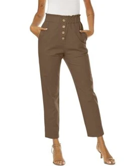 Women‘s Linen Dress Pants Trousers Cotton And Linen Magenta Orange Red Rust High Waist Streetwear Casual Comfort Holiday Daily Wear Vacation Pocket Micro-elastic Full Length Breathability Plain -Outlet Suit Skirt Fit Store zsigtc1688025664106