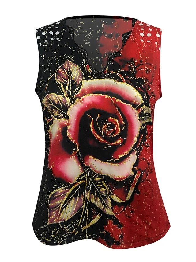 Women's Shirt Tank Top Red Blue Purple Flower Lace Trims Print Sleeveless Daily Weekend Casual V Neck Regular Fit Floral 9 Women's Shirt Tank Top Red Blue Purple Flower Lace Trims Print Sleeveless Daily Weekend Casual V Neck Regular Fit Floral - Image 9